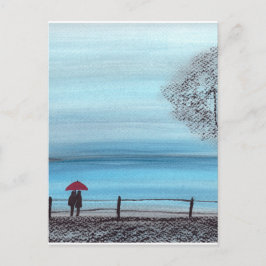 赤い傘を愛してカップル ポストカード
