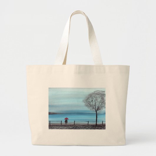 赤い傘を愛してカップル ラージトートバッグ (正面)