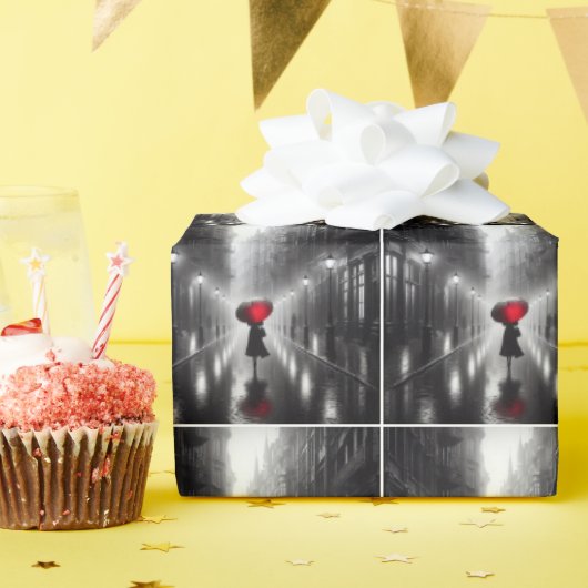 赤い傘を持った人 ラッピングペーパー (誕生日パーティー)