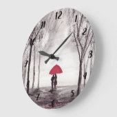 赤い傘カップル素朴なロマンチックなヴィンテージ ラージ壁時計 (傾斜)