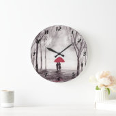 赤い傘カップル素朴なロマンチックなヴィンテージ ラージ壁時計 (ホーム)