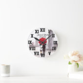 赤い傘 ラブ カップル ローマ数字 ウェディング ロウ ラウンド壁時計 (ホーム)