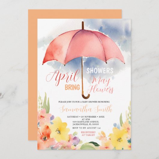 赤い傘 4月の雨が5月の花を育てる 招待状 (正面/裏面)