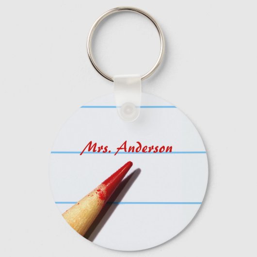 赤い先生ペンシル付き紙名字 キーホルダー (正面)