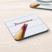 赤い先生ペンシル付き紙名字 コースター (左側)