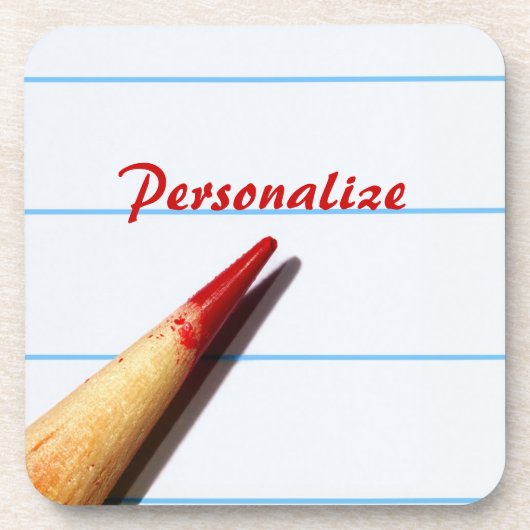 赤い先生ペンシル付き紙名字 コースター (正面)