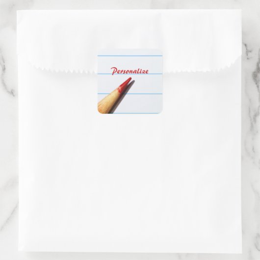 赤い先生ペンシル付き紙名字 スクエアシール (バッグ)