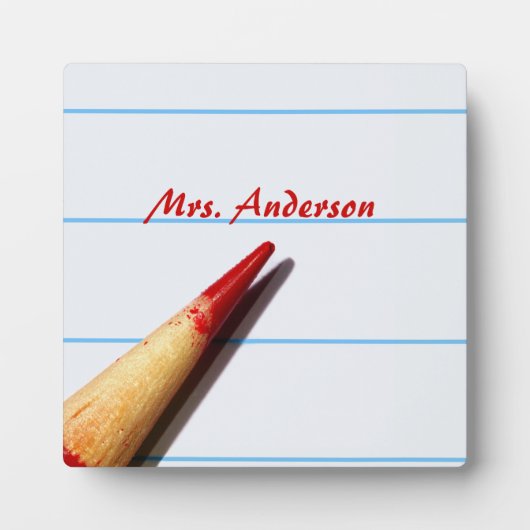 赤い先生ペンシル付き紙名字 フォトプラーク (正面)