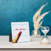 赤い先生ペンシル付き紙名字 フォトプラーク (インサイチュ)