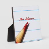 赤い先生ペンシル付き紙名字 フォトプラーク (正面)