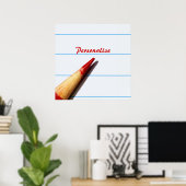 赤い先生ペンシル付き紙名字 ポスター (ホームオフィス)