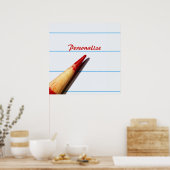 赤い先生ペンシル付き紙名字 ポスター (キッチン)