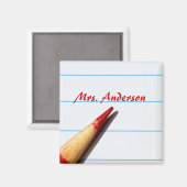 赤い先生ペンシル付き紙名字 マグネット (正面/裏面)