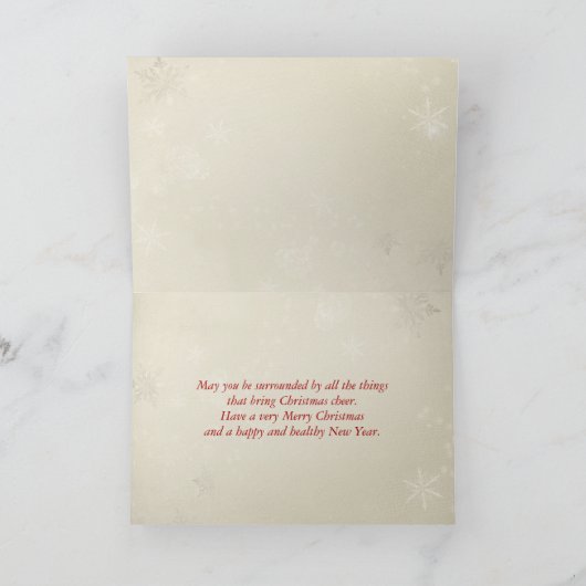 赤い光と弓を持つクリスマスパインリース カード (内部)