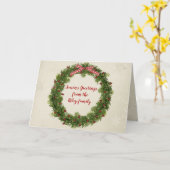 赤い光と弓を持つクリスマスパインリース カード (黄色い花)