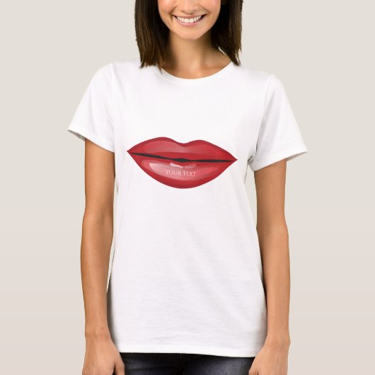赤い光沢のある唇のキス モダンでおしゃれな美人 Tシャツ (正面)