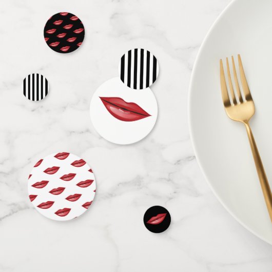 赤い光沢のある唇の口紅のキスビューティーパーティー コンフェッティ (グループ)