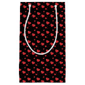 赤い光沢のある情熱のハート、かわいいロマンチックなパターン スモールペーパーバッグ (正面)