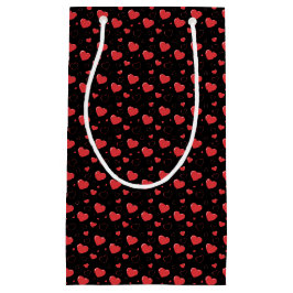 赤い光沢のある情熱のハート、かわいいロマンチックなパターン スモールペーパーバッグ