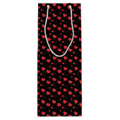 赤い光沢のある情熱のハート、かわいいロマンチックなパターン ワインギフトバッグ (裏面)