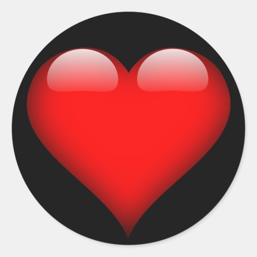 赤い光沢ハート、バレンタインデー、ラブステッカー ラウンドシール (正面)