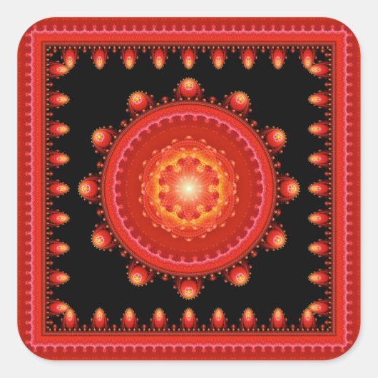 赤い光沢フラクタル曼荼羅 スクエアシール (正面)