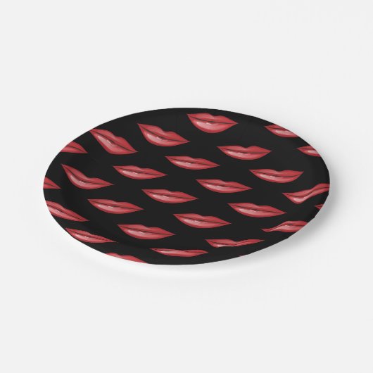 赤い光沢リップキス美しいメイクアップバースデーパーティー ペーパープレート (アングル)