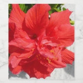 赤い八重のハイビスカスの花 ワインラベル (シングルラベル)