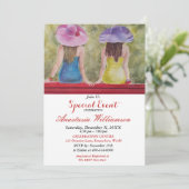 赤い公園のベンチでのパーティーのお誘い - 女子会の思い出 招待状 (スタンド正面)