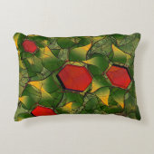 赤い六角形で彫られた黄色がかった仮想的な葉 アクセントクッション (正面)