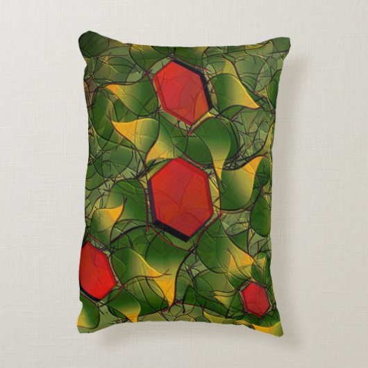 赤い六角形で彫られた黄色がかった仮想的な葉 アクセントクッション (裏面(縦))