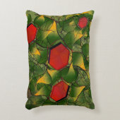 赤い六角形で彫られた黄色がかった仮想的な葉 アクセントクッション (正面(垂直))