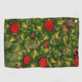 赤い六角形で彫られた黄色がかった仮想的な葉 ゴルフタオル (横)