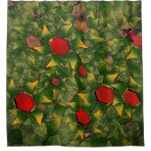 赤い六角形で彫られた黄色がかった仮想的な葉 シャワーカーテン (正面)