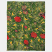 赤い六角形で彫られた黄色がかった仮想的な葉 フリースブランケット (正面)