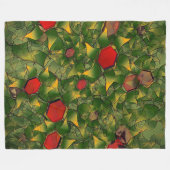 赤い六角形で彫られた黄色がかった仮想的な葉 フリースブランケット (正面(横))