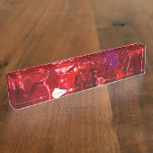 赤い六角抽象芸術光沢のあるグリッターパターン デスクネームプレート (側面)