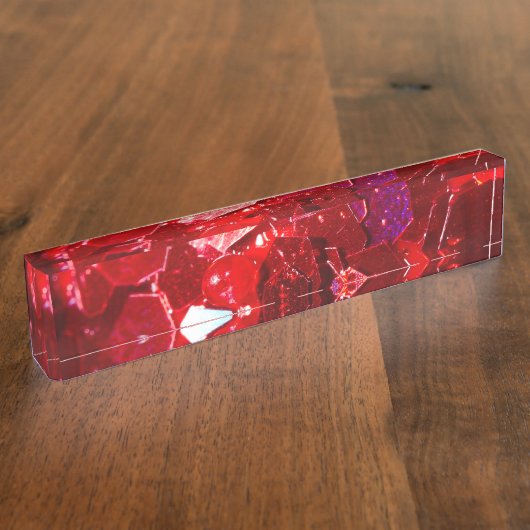 赤い六角抽象芸術光沢のあるグリッターパターン デスクネームプレート (側面)