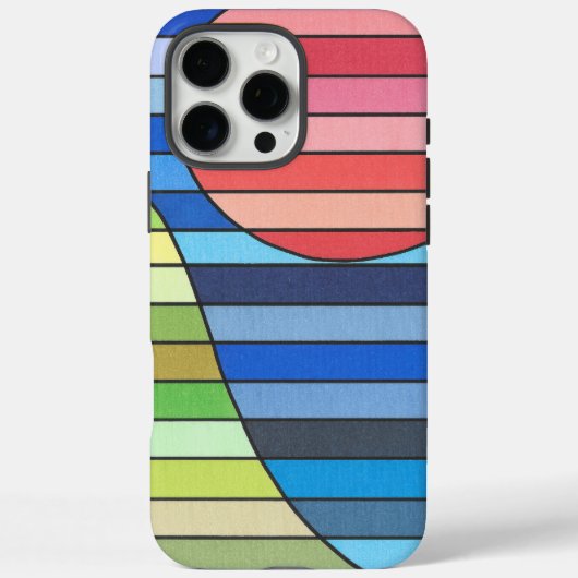 赤い円と緑の曲線がアクセントの幾何学的なストライプ Case-Mate iPhoneケース (裏面)