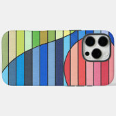 赤い円と緑の曲線がアクセントの幾何学的なストライプ Case-Mate iPhoneケース (裏面 (横))