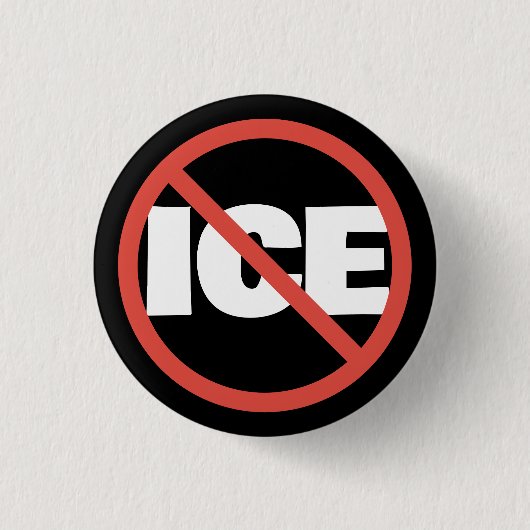 赤い円のトランプ反対ICE政治的意見 缶バッジ (正面)