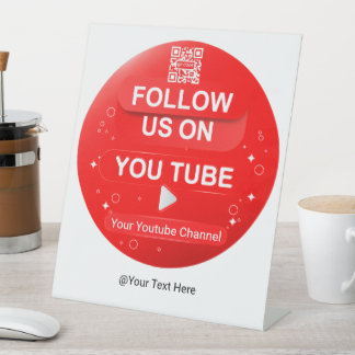赤い円のYouTubeチャンネルQRコードフォローバナー 台座サイン