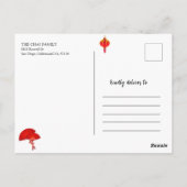 赤い円形ブラシストローク中国の書道CNY ポストカード (裏面)