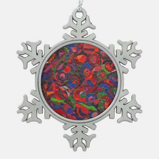 赤い円 スノーフレークピューターオーナメント (正面)