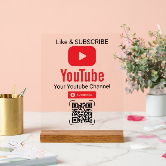 赤い再生ボタン YouTubeチャンネルQRコード アクリルサイン (ウェディング)