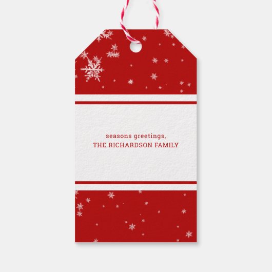 赤い写信じ真 |ホワイトスノーフレークラベル ギフトタグ (裏面)