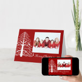 赤い写真のクリスマスカードに白いクリスマスツリー シーズンカード