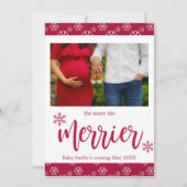 赤い写真のクリスマス妊娠告知カード 招待状 (正面)