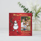 赤い写真のホリデーグリーティング 星の雪だるま シーズンカード (スタンド正面)