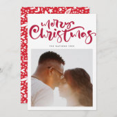 赤い写真のメリークリスマスハンドレタリング シーズンカード (正面/裏面)